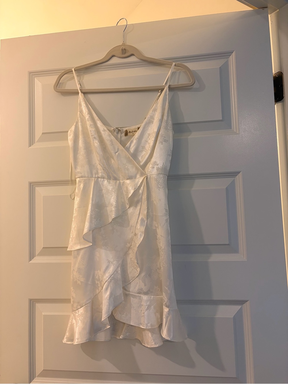 Altar'd State White Floral Satin Ruffle Mini Dress